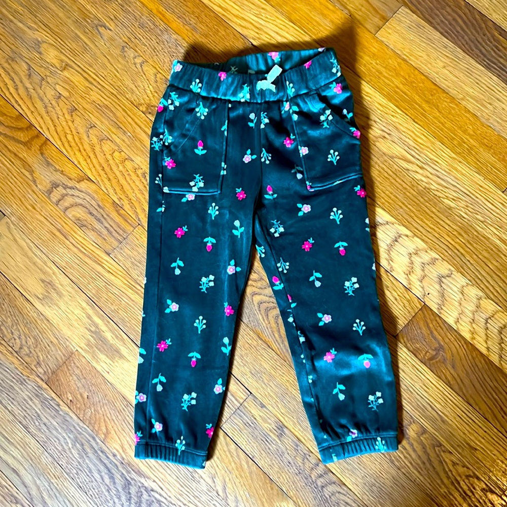 Cat & Jack soft velour green joggers with flower print and pockets